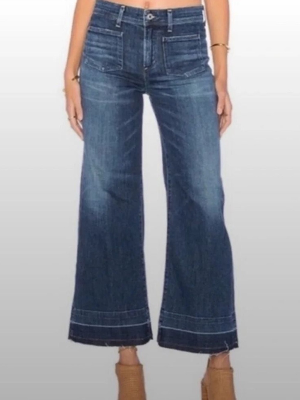 Agolde Wide Leg Flare Jeans in Medium Blue Wash - Picture 1 of 6